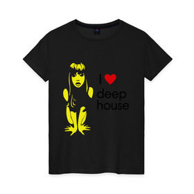 Женская футболка хлопок с принтом I love deep house в Кировске, 100% хлопок | прямой крой, круглый вырез горловины, длина до линии бедер, слегка спущенное плечо | house | i love deep house | клубная музыка | клубные | хаус | я люблю хаус