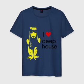 Мужская футболка хлопок с принтом I love deep house в Кировске, 100% хлопок | прямой крой, круглый вырез горловины, длина до линии бедер, слегка спущенное плечо. | house | i love deep house | клубная музыка | клубные | хаус | я люблю хаус