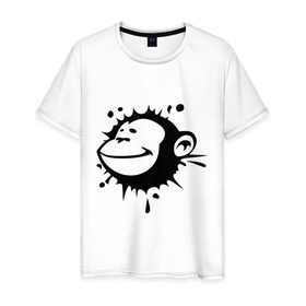 Мужская футболка хлопок с принтом Monkey face. в Кировске, 100% хлопок | прямой крой, круглый вырез горловины, длина до линии бедер, слегка спущенное плечо. | Тематика изображения на принте: 