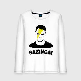 Женский лонгслив хлопок с принтом Sheldon Bazinga в Кировске, 100% хлопок |  | big bang theory | бугагашенька | кураж бамбей | сериал | тбв | телесериал | теория большого взрыва | шелдон купер