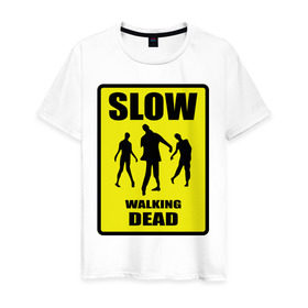 Мужская футболка хлопок с принтом Slow walking dead в Кировске, 100% хлопок | прямой крой, круглый вырез горловины, длина до линии бедер, слегка спущенное плечо. | зомби