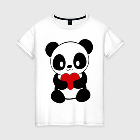 Женская футболка хлопок с принтом Пандочка с сердцем в Кировске, 100% хлопок | прямой крой, круглый вырез горловины, длина до линии бедер, слегка спущенное плечо | панда