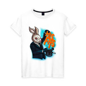 Женская футболка хлопок с принтом Кролик-психопат в Кировске, 100% хлопок | прямой крой, круглый вырез горловины, длина до линии бедер, слегка спущенное плечо | misfits