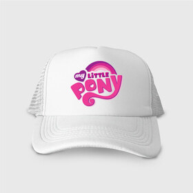 Кепка тракер с сеткой с принтом My little pony logo в Кировске, трикотажное полотно; задняя часть — сетка | длинный козырек, универсальный размер, пластиковая застежка | my little pony | my little pony logo | pony | детские | мой маленький пони | пони