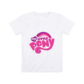 Детская футболка хлопок с принтом My little pony logo в Кировске, 100% хлопок | круглый вырез горловины, полуприлегающий силуэт, длина до линии бедер | Тематика изображения на принте: my little pony | my little pony logo | pony | детские | мой маленький пони | пони