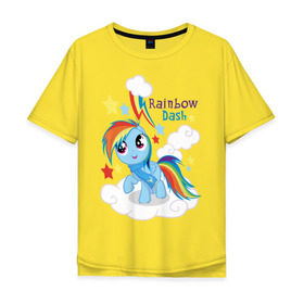 Мужская футболка хлопок Oversize с принтом Rainbow Dash в Кировске, 100% хлопок | свободный крой, круглый ворот, “спинка” длиннее передней части | Тематика изображения на принте: dash | pony | rainbow | rainbow dash | детские | мой маленький пони | пони