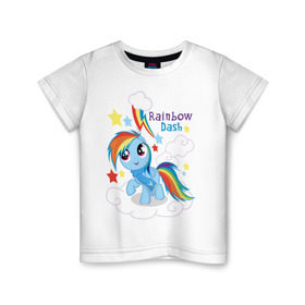 Детская футболка хлопок с принтом Rainbow Dash в Кировске, 100% хлопок | круглый вырез горловины, полуприлегающий силуэт, длина до линии бедер | dash | pony | rainbow | rainbow dash | детские | мой маленький пони | пони