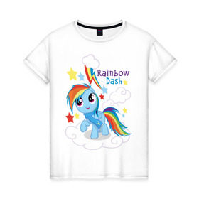 Женская футболка хлопок с принтом Rainbow Dash в Кировске, 100% хлопок | прямой крой, круглый вырез горловины, длина до линии бедер, слегка спущенное плечо | dash | pony | rainbow | rainbow dash | детские | мой маленький пони | пони