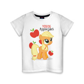 Детская футболка хлопок с принтом Young Applejack в Кировске, 100% хлопок | круглый вырез горловины, полуприлегающий силуэт, длина до линии бедер | 
