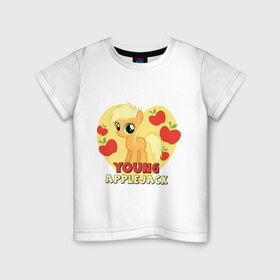 Детская футболка хлопок с принтом Young Applejack in my heart в Кировске, 100% хлопок | круглый вырез горловины, полуприлегающий силуэт, длина до линии бедер | 