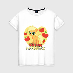 Женская футболка хлопок с принтом Young Applejack in my heart в Кировске, 100% хлопок | прямой крой, круглый вырез горловины, длина до линии бедер, слегка спущенное плечо | 
