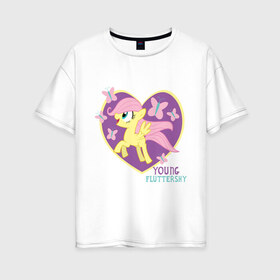 Женская футболка хлопок Oversize с принтом Young Fluttershy in the heart в Кировске, 100% хлопок | свободный крой, круглый ворот, спущенный рукав, длина до линии бедер
 | heart | pony | young | young fluttershy in the heart | мой маленький пони | пони | сердце