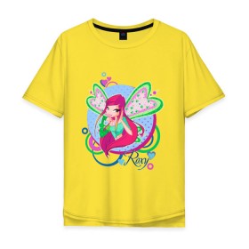 Мужская футболка хлопок Oversize с принтом WinX - Рокси в Кировске, 100% хлопок | свободный крой, круглый ворот, “спинка” длиннее передней части | Тематика изображения на принте: roxy | win x | winx | винкс | детские | детям | для детей | рокси | феи
