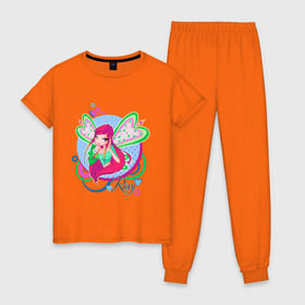 Женская пижама хлопок с принтом WinX - Рокси в Кировске, 100% хлопок | брюки и футболка прямого кроя, без карманов, на брюках мягкая резинка на поясе и по низу штанин | roxy | win x | winx | винкс | детские | детям | для детей | рокси | феи