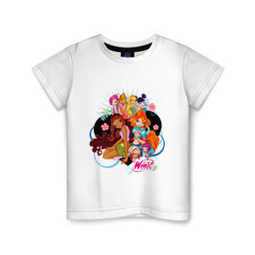 Детская футболка хлопок с принтом Подружки WinX в Кировске, 100% хлопок | круглый вырез горловины, полуприлегающий силуэт, длина до линии бедер | win x | winx | винкс | детские | детям | для детей | подружки | феи