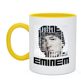 Кружка двухцветная с принтом Eminem grey в Кировске, керамика | объем — 330 мл, диаметр — 80 мм. Цветная ручка и кайма сверху, в некоторых цветах — вся внутренняя часть | хип хоп