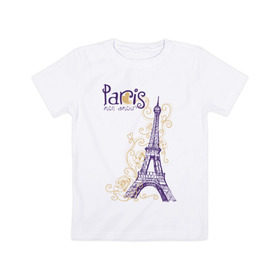 Детская футболка хлопок с принтом Paris mon amour в Кировске, 100% хлопок | круглый вырез горловины, полуприлегающий силуэт, длина до линии бедер | paris | paris mon amour | париж | париж любовь моя