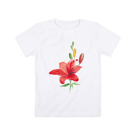 Детская футболка хлопок с принтом Red lily в Кировске, 100% хлопок | круглый вырез горловины, полуприлегающий силуэт, длина до линии бедер | 8 марта | букет | красная лилия | лилия | международный женский день | цветы