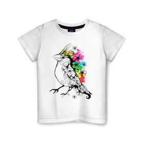 Детская футболка хлопок с принтом Birdie в Кировске, 100% хлопок | круглый вырез горловины, полуприлегающий силуэт, длина до линии бедер | 8 марта | подарок | птица | птичка | разноцветные | цветы