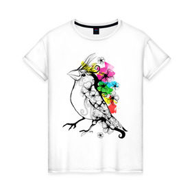 Женская футболка хлопок с принтом Birdie в Кировске, 100% хлопок | прямой крой, круглый вырез горловины, длина до линии бедер, слегка спущенное плечо | 8 марта | подарок | птица | птичка | разноцветные | цветы