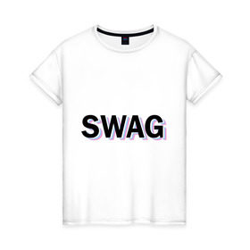 Женская футболка хлопок с принтом S.W.A.G в Кировске, 100% хлопок | прямой крой, круглый вырез горловины, длина до линии бедер, слегка спущенное плечо | swag | модный | сваг | свег | свог | свэг | стиль