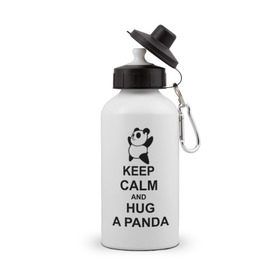 Бутылка спортивная с принтом keep calm and hug a panda в Кировске, металл | емкость — 500 мл, в комплекте две пластиковые крышки и карабин для крепления | Тематика изображения на принте: панда