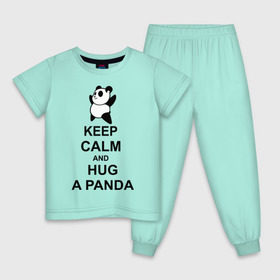 Детская пижама хлопок с принтом keep calm and hug a panda в Кировске, 100% хлопок |  брюки и футболка прямого кроя, без карманов, на брюках мягкая резинка на поясе и по низу штанин
 | панда