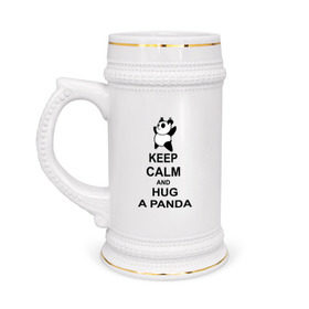 Кружка пивная с принтом keep calm and hug a panda в Кировске,  керамика (Материал выдерживает высокую температуру, стоит избегать резкого перепада температур) |  объем 630 мл | панда