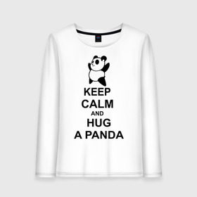 Женский лонгслив хлопок с принтом keep calm and hug a panda в Кировске, 100% хлопок |  | Тематика изображения на принте: панда