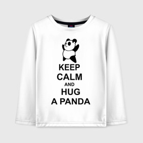 Детский лонгслив хлопок с принтом keep calm and hug a panda в Кировске, 100% хлопок | круглый вырез горловины, полуприлегающий силуэт, длина до линии бедер | панда