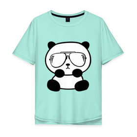 Мужская футболка хлопок Oversize с принтом панда в очках авиатор в Кировске, 100% хлопок | свободный крой, круглый ворот, “спинка” длиннее передней части | панда