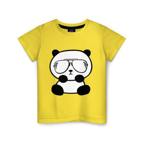 Детская футболка хлопок с принтом панда в очках авиатор в Кировске, 100% хлопок | круглый вырез горловины, полуприлегающий силуэт, длина до линии бедер | панда
