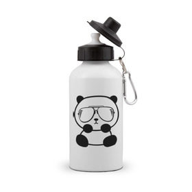 Бутылка спортивная с принтом панда в очках авиатор в Кировске, металл | емкость — 500 мл, в комплекте две пластиковые крышки и карабин для крепления | панда