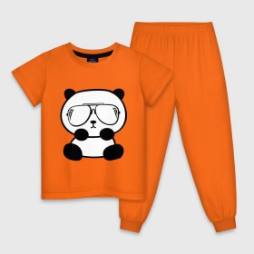 Детская пижама хлопок с принтом панда в очках авиатор в Кировске, 100% хлопок |  брюки и футболка прямого кроя, без карманов, на брюках мягкая резинка на поясе и по низу штанин
 | панда