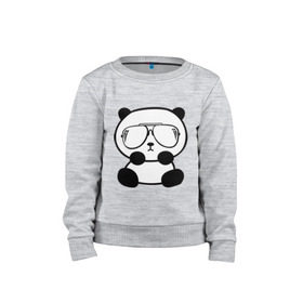 Детский свитшот хлопок с принтом панда в очках авиатор в Кировске, 100% хлопок | круглый вырез горловины, эластичные манжеты, пояс и воротник | панда