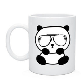 Кружка с принтом панда в очках авиатор в Кировске, керамика | объем — 330 мл, диаметр — 80 мм. Принт наносится на бока кружки, можно сделать два разных изображения | панда