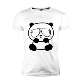 Мужская футболка премиум с принтом панда в очках авиатор в Кировске, 92% хлопок, 8% лайкра | приталенный силуэт, круглый вырез ворота, длина до линии бедра, короткий рукав | панда