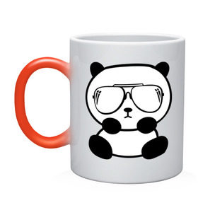 Кружка хамелеон с принтом панда в очках авиатор в Кировске, керамика | меняет цвет при нагревании, емкость 330 мл | панда