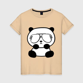 Женская футболка хлопок с принтом панда в очках авиатор в Кировске, 100% хлопок | прямой крой, круглый вырез горловины, длина до линии бедер, слегка спущенное плечо | панда