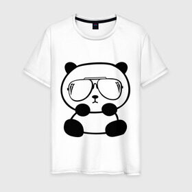 Мужская футболка хлопок с принтом панда в очках авиатор в Кировске, 100% хлопок | прямой крой, круглый вырез горловины, длина до линии бедер, слегка спущенное плечо. | Тематика изображения на принте: панда