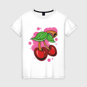 Женская футболка хлопок с принтом Chery черешня в Кировске, 100% хлопок | прямой крой, круглый вырез горловины, длина до линии бедер, слегка спущенное плечо | вишня | девушкам | черри | ягодка