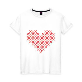 Женская футболка хлопок с принтом Сердце, вышивка крестиком в Кировске, 100% хлопок | прямой крой, круглый вырез горловины, длина до линии бедер, слегка спущенное плечо | Тематика изображения на принте: любовь | отношения | рисунок | сердечко