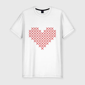 Мужская футболка премиум с принтом Сердце, вышивка крестиком в Кировске, 92% хлопок, 8% лайкра | приталенный силуэт, круглый вырез ворота, длина до линии бедра, короткий рукав | Тематика изображения на принте: любовь | отношения | рисунок | сердечко