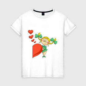 Женская футболка хлопок с принтом Половинка сердца (девочка) в Кировске, 100% хлопок | прямой крой, круглый вырез горловины, длина до линии бедер, слегка спущенное плечо | 