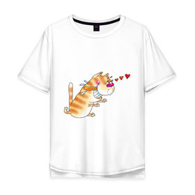 Мужская футболка хлопок Oversize с принтом Люблю свою киску. в Кировске, 100% хлопок | свободный крой, круглый ворот, “спинка” длиннее передней части | для влюбленных | для двоих | киса | котяра | любимая | любимый | парные | сердечки | сердца