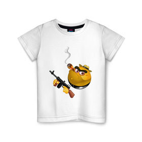 Детская футболка хлопок с принтом Smile Gangster в Кировске, 100% хлопок | круглый вырез горловины, полуприлегающий силуэт, длина до линии бедер | Тематика изображения на принте: smile gangster | автомат | колобок | оружие | смайл гангстер
