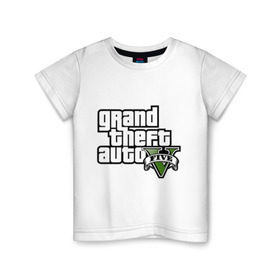 Детская футболка хлопок с принтом GTA 5 в Кировске, 100% хлопок | круглый вырез горловины, полуприлегающий силуэт, длина до линии бедер | gta | игры | лого gta