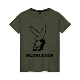 Женская футболка хлопок с принтом playlenin в Кировске, 100% хлопок | прямой крой, круглый вырез горловины, длина до линии бедер, слегка спущенное плечо | playboy | ленин | плейбой | плэйбой | политические | ссср