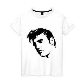 Женская футболка хлопок с принтом Элвис Пресли. (Elvis Presley) в Кировске, 100% хлопок | прямой крой, круглый вырез горловины, длина до линии бедер, слегка спущенное плечо | rocknroll | лицо | музыка | певец | ретро | рок н ролл