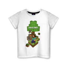 Детская футболка хлопок с принтом Мир из блоков в Кировске, 100% хлопок | круглый вырез горловины, полуприлегающий силуэт, длина до линии бедер | Тематика изображения на принте: boom | minecraft | игры | компьютерные игры | майнкрафт